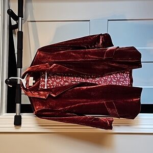 Skies Are Blue Velvet Blazer in Rich Burgundy